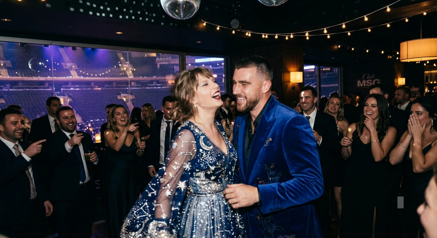 First Footage of Taylor Swift’s Celestial Look and Travis Kelce’s Royal Style at Their Epic, Arena-Sized Late-Night Wedding Party at MSG, Which Lasted Until 2:00 a.m. - But Their Dance Clip Broke the Internet as Taylor Was Hilariously Mocked Over Her “Embarrassing” Moves, While Travis Was in Another Dimension, Twerking His Bachelorhood Away… See Unseen Clip