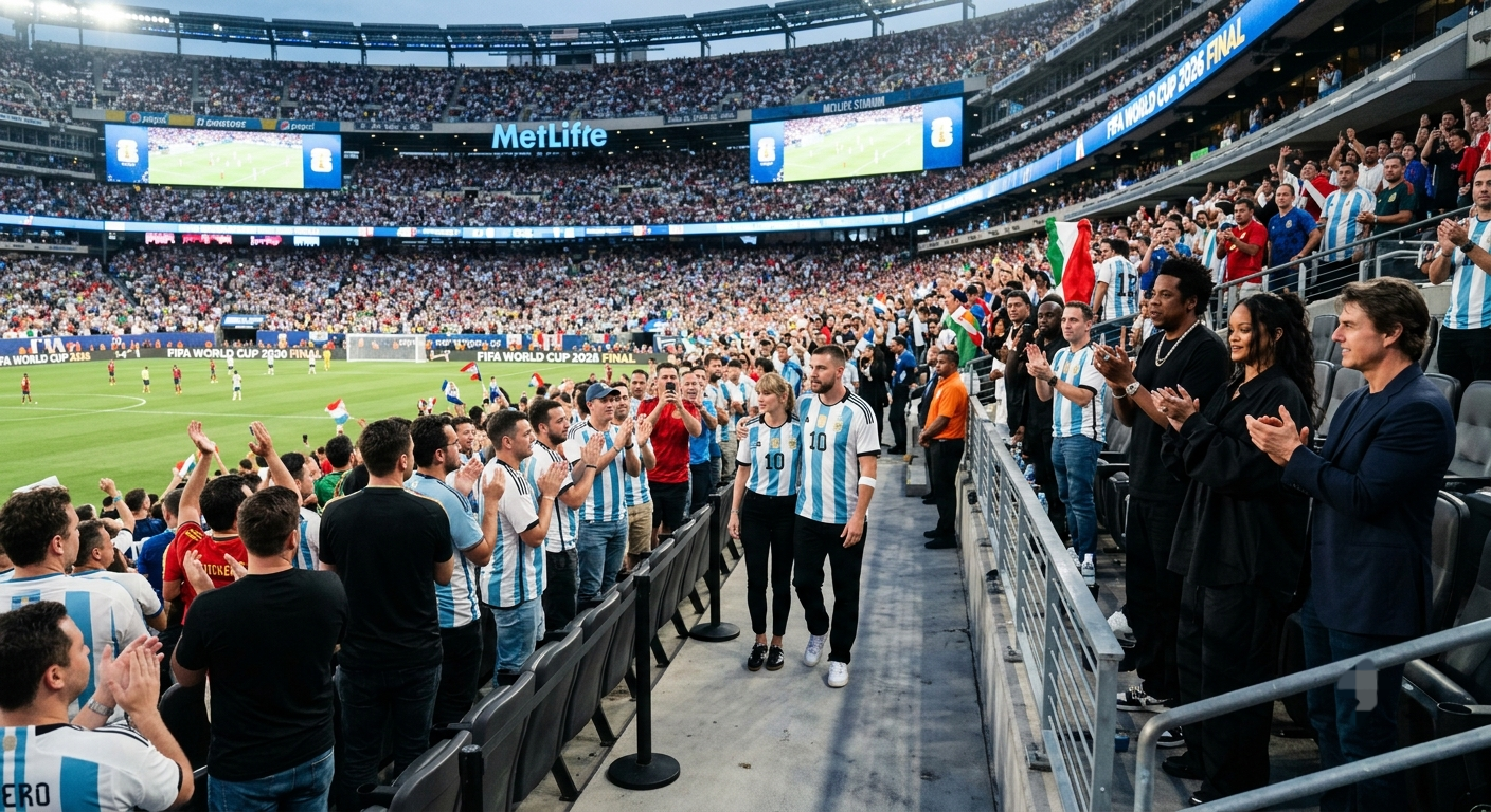 First Glimpse of a Monumental Moment Taylor Swift and Travis Kelce Stun in Matching Argentina Jerseys as They Walk into New York–New Jersey Stadium for the 2026 World Cup Final, Receiving a Roaring Standing Ovation from Tom Cruise, JAY-Z, Rihanna, and Other A-List Celebrities… See Never-Before-Seen Photos and Unseen Clips