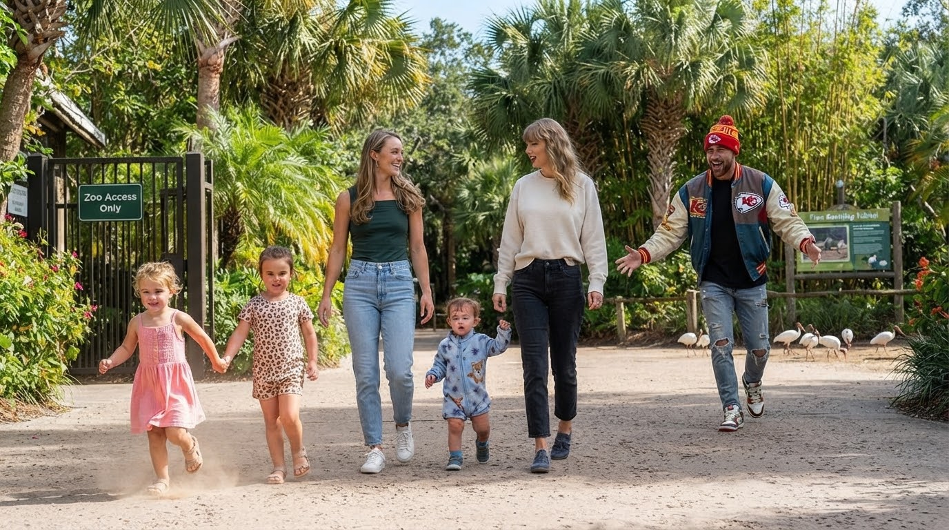 Taylor Swift, Kylie Kelce, and Her Adorable Daughters Wyatt, Elliotte, and Bennett Spotted Enjoying a Fun Pre-Game Outing at ZooTampa Before the Chiefs vs. Buccaneers Game - Travis Kelce Ditches His Chiefs Teammates for a Hilarious and Heartwarming Reunion, but Will He Make It to the Game on Time?... See the Adorable Photos and Rare Clip