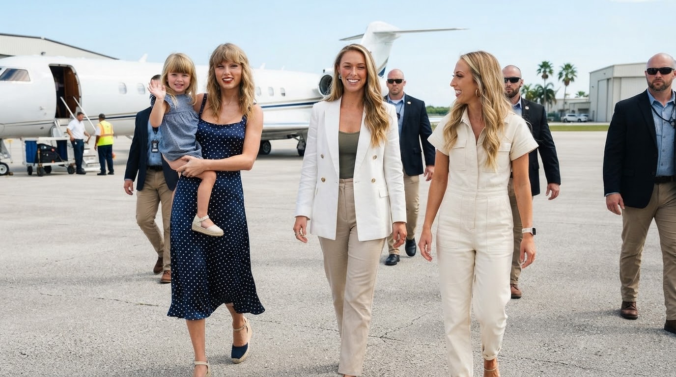 Taylor Swift, Kylie Kelce, and Brittany Mahomes Make Shocking Florida Airport Entrance Ahead of Chiefs vs Buccaneers Preseason Game - And Fans Are Saying the Exact Same Thing After Spotting Taylor Carrying a Little Girl Who Looks Just Like Her... See Clearer Photos