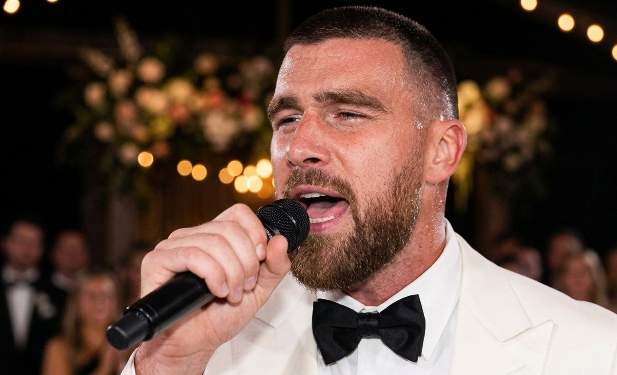 Travis Kelce Releases Emotional Video of His Surprise Country Song Performance From the Wedding – Watch the Exact Moment Taylor Swift Blushes