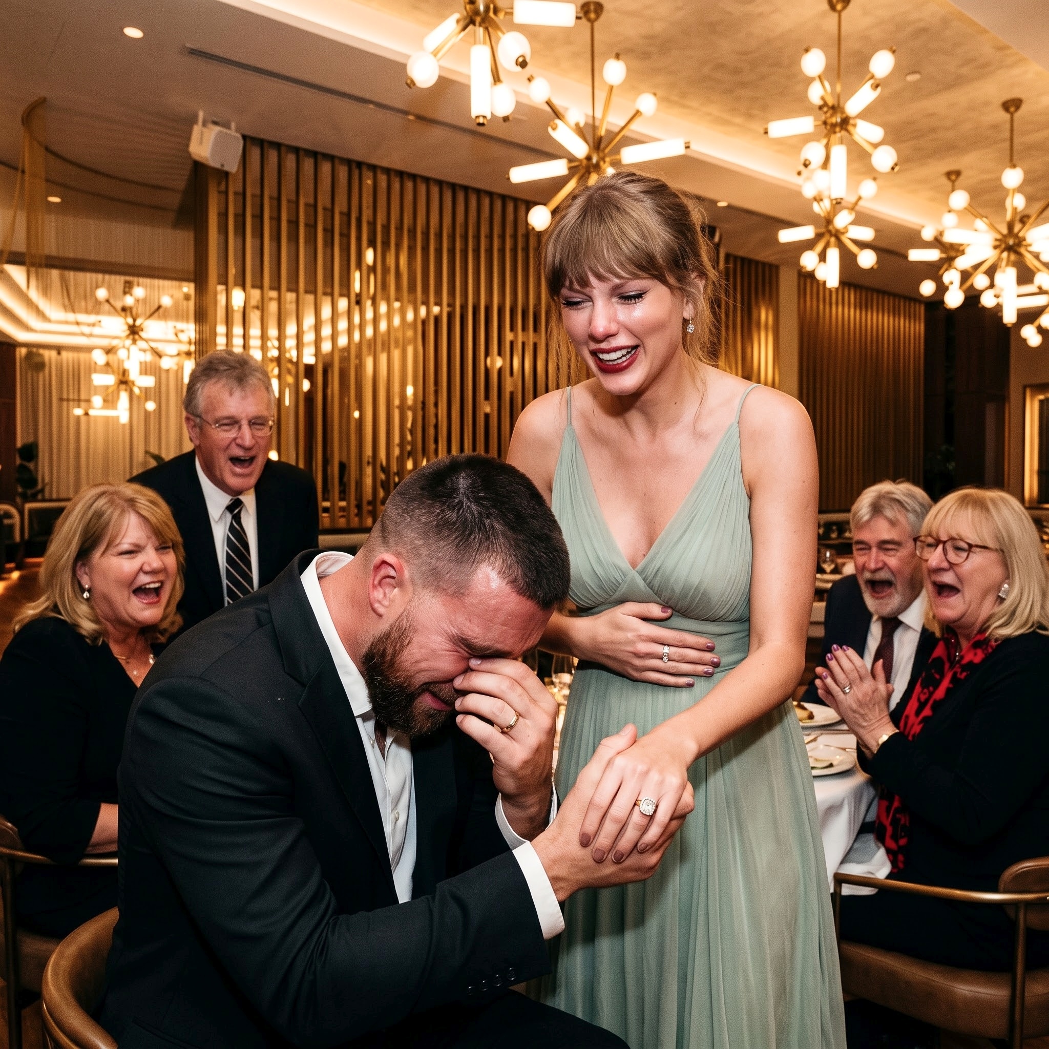 Taylor Swift Fights Back Tears Before Revealing Her Secret Pregnancy During Her and Travis Kelce's 2-Month Wedding Anniversary Celebration at Travis and Patrick's 1587 Restaurant
