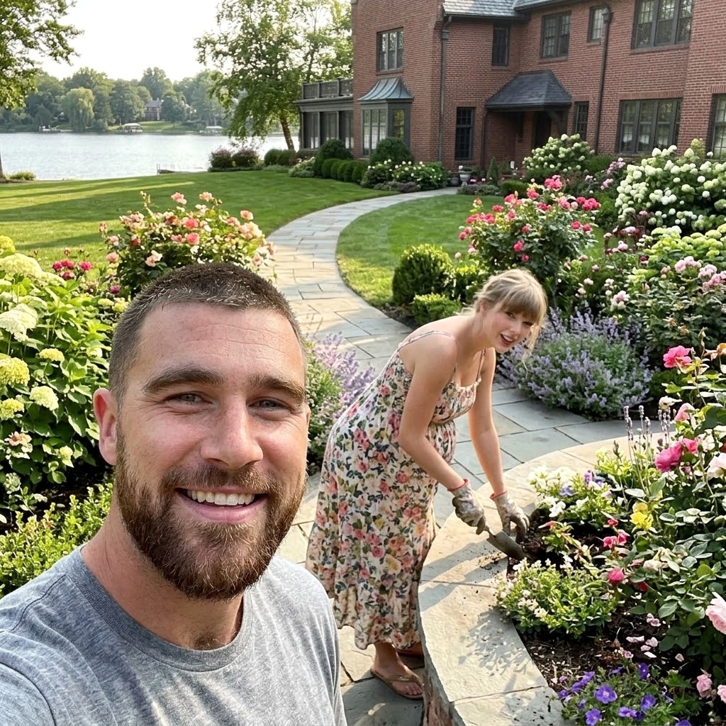 Travis Kelce Shares Rare First Look of Him and Wife Taylor Swift in the Garden at Their $5.35 Million Ohio Lakefront Private Family Home - and Fans Can’t Stop Looking at One Shocking Detail