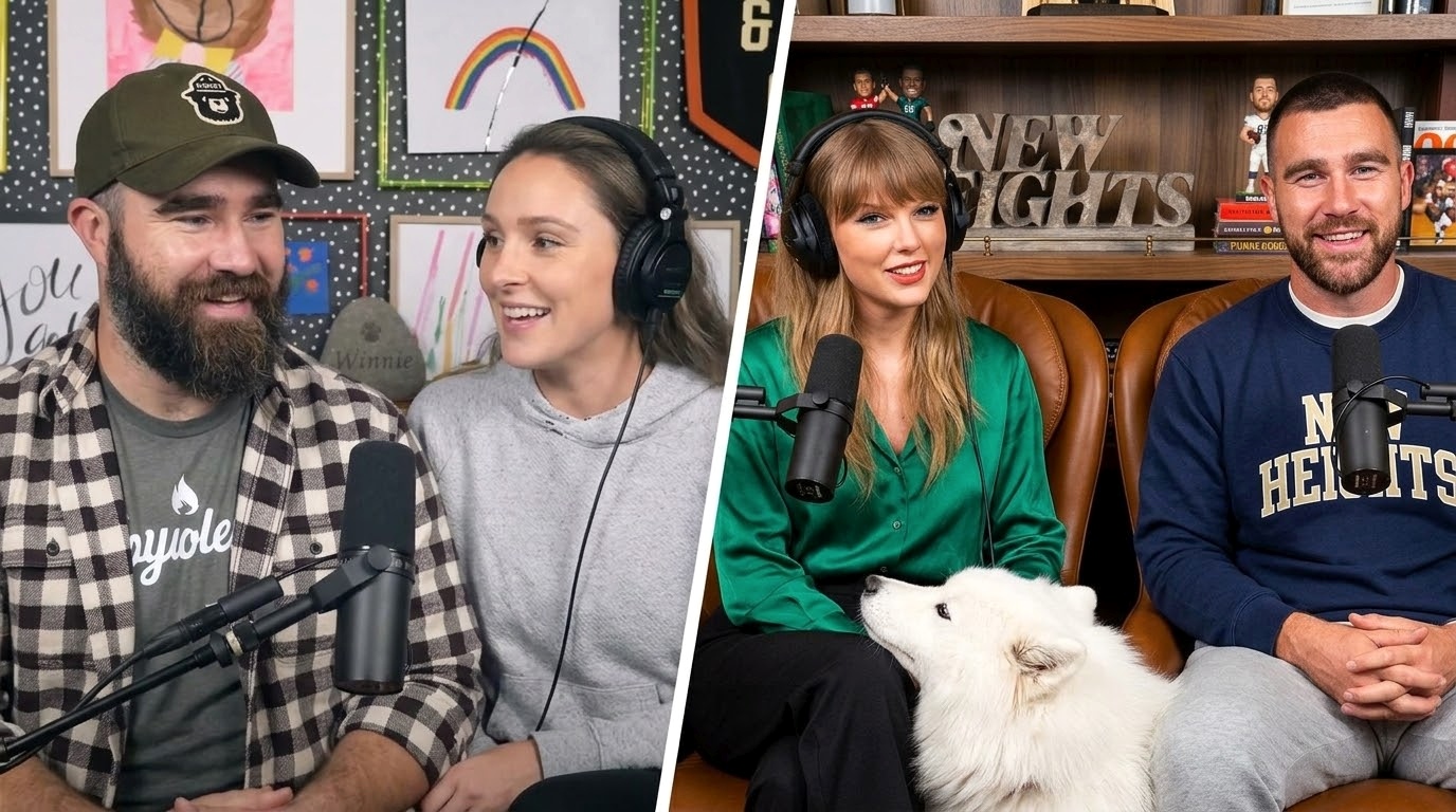 Kylie Kelce Hosts Husband Jason Kelce on a Special Collaboration Between New Heights and Her ‘Not Gonna Lie’ Weekly Podcast, Featuring Special Guests Taylor Swift and Travis Kelce - Where Taylor Critiques Travis’s Tunnel Outfits, Teams Up With Kylie to Roast Jason’s Shirtless Antics, and Finally Spills Never-Before-Heard Secrets About Her Magical Madison Square Garden Wedding to Travis - See the Full Never-Before-Seen Interview Clip!