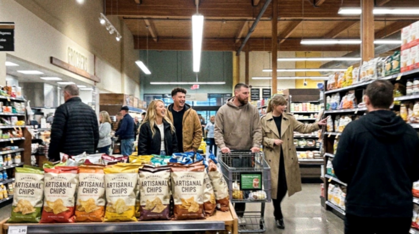 Taylor Swift, Travis Kelce, Patrick Mahomes and Brittany Mahomes Turn Heads as the Two Power Couples Share a Rare Grocery Store Moment in Kansas City Following Travis’ Viral Touchdown and Taylor’s “That’s My Husband!” Celebration... See the Sweet Photos and Never-Before-Seen Moments
