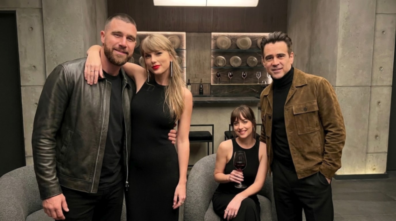 Travis Kelce Poses With Wife Taylor Swift, Dakota Johnson, and Colin Farrell on the Set of Taylor’s New “Patient Zero” Music Video In New Photos After She Announced It Will Premiere Sunday at the VMAs