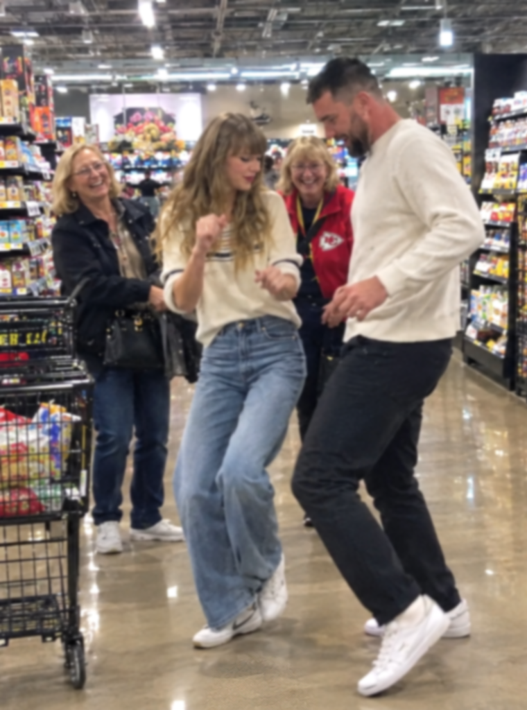 Taylor Swift and Husband Travis Kelce, Alongside Moms Donna Kelce and Andrea Swift Steal the Spotlight in New Photos at a Kansas City Grocery Store Playing “Cleveland” From The Life of a Showgirl: The Encore as the Couple Shows Off Sweet Dance Moves and Both Moms Laugh After Taylor Drops the Encore