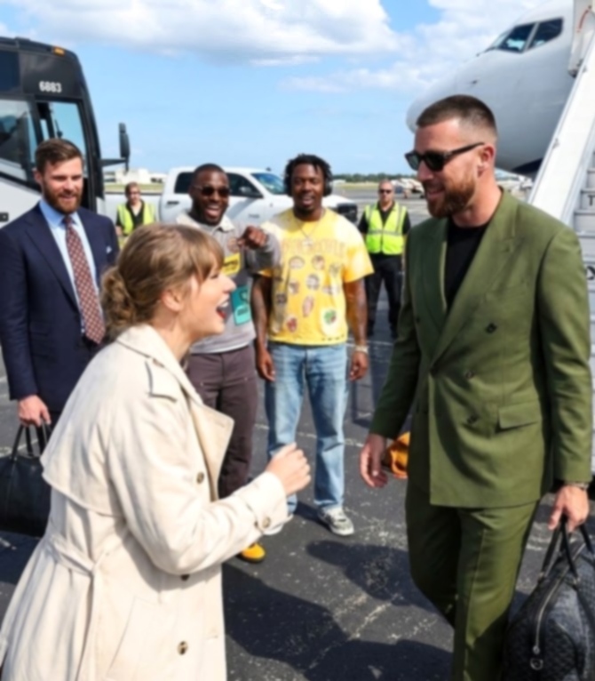 Taylor Swift Breaks Airport Protocol and Runs to Welcome and Hug Husband Travis Kelce as He Arrives in Florida With His Chiefs Teammates Ahead of the Chiefs vs. Dolphins Game in New Photos