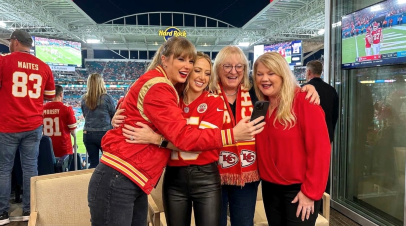 Taylor Swift, Brittany Mahomes, Donna Kelce and Andrea Swift Steal the Spotlight as They Pose Together in the Hard Rock Stadium VIP Suite After Celebrating the Chiefs’ Thrilling 24–10 Win Over the Dolphins While Cheering on Travis Kelce and Patrick Mahomes