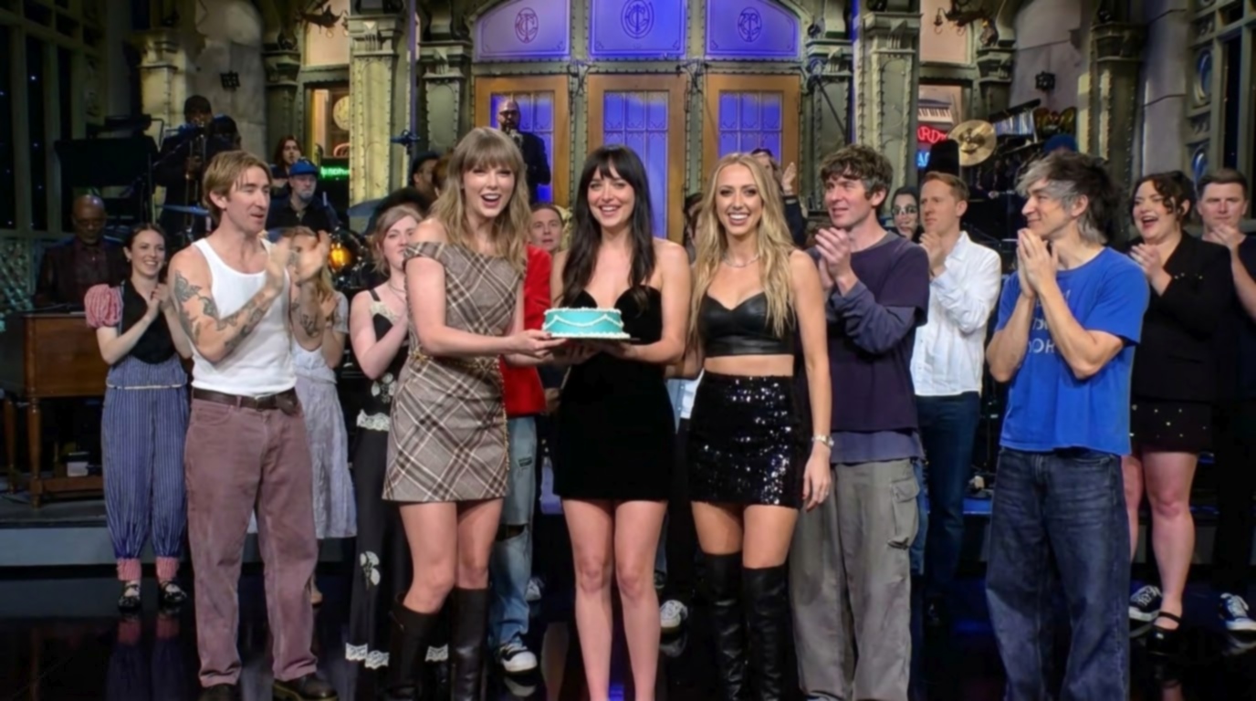 Taylor Swift, Brittany Mahomes and Dakota Johnson Steal the Spotlight as They Pose Together After Taylor Surprises Dakota With a Birthday Cake Following the End of the SNL Broadcast