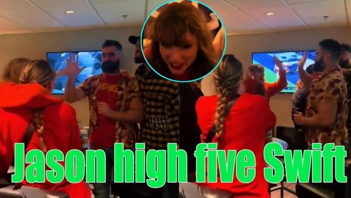 OMG!! Jason Kelce & Taylor Swift HIGH FIVE celebrating in the VIP room with the Kelce FAMILY 