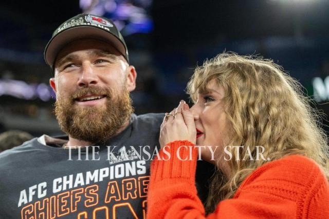 Travis Kelce declares his love to Taylor Swift! NFL microphone catches Chiefs tight end saying 'I love you' to popstar girlfriend for the first time...