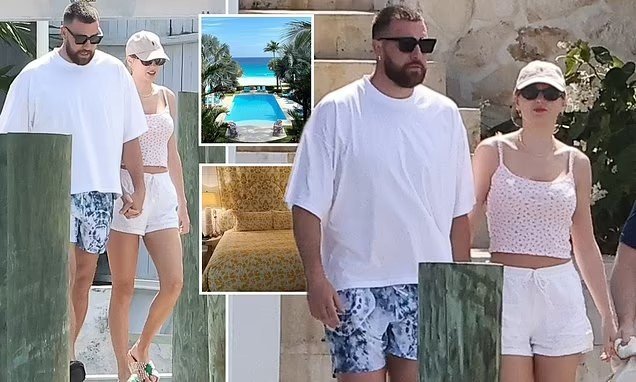Taylor Swift looks loved-up with Travis Kelce as casually-clad pair hold hands on scenic stroll during Bahamas break