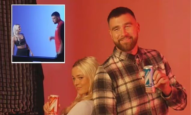 Travis Kelce teams up with Livvy Dunne for Accelerator Energy shoot as Chiefs star admits he is 'living the dream' amid Taylor Swift romance and Super Bowl glory
