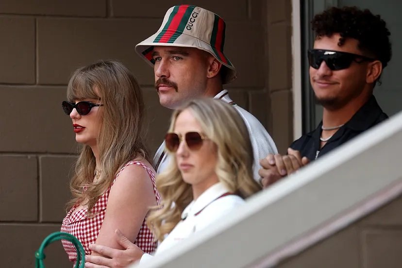 Image shows Brittany Mahomes being ignored next to Taylor Swift and Travis Kelce amid Donald Trump comments