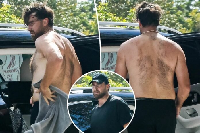 Big Yeti’ Travis Kelce goes shirtless in Miami after sweaty NFL training session