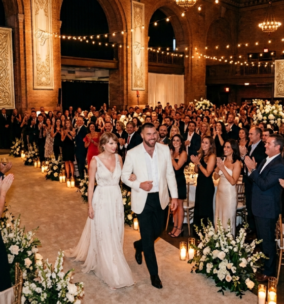 First Glimpse of the Moment Travis Kelce and Taylor Swift Stun in Pure White as They Walk Into MSG Hall for Their Wedding Rehearsal Dinner and Receive a Standing Ovation from Family, Friends, and A-List Celebrities... See Never-Before-Seen Photo