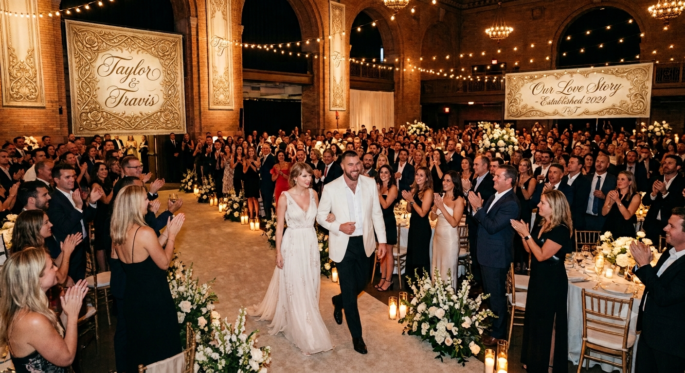 First Glimpse of the Moment Travis Kelce and Taylor Swift Stun in Pure White as They Walk Into MSG Hall for Their Wedding Rehearsal Dinner and Receive a Standing Ovation from Family, Friends, and A-List Celebrities... See Never-Before-Seen Photo