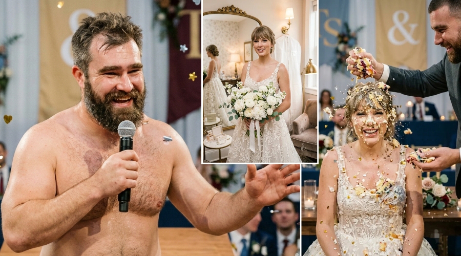 First Look at a Never-Before-Seen Clip from Taylor Swift and Travis Kelce’s Star-Studded MSG Wedding Documentary, Capturing Insane Moments from Jason Kelce’s Shirtless Altar Speech to the Wedding Cake Smash on Taylor’s Face, Plus Clear High-Detail Photos of Her Wedding Dress