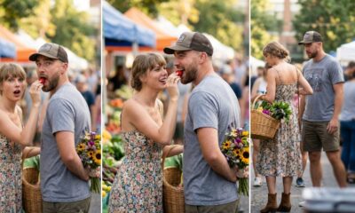 Taylor Swift and Travis Kelce Spotted at an Outdoor Farmers Market few days after their Wedding - He Bought Her Flowers and They Shared a Strawberry! See 20 Wholesome Outdoor Date Snaps