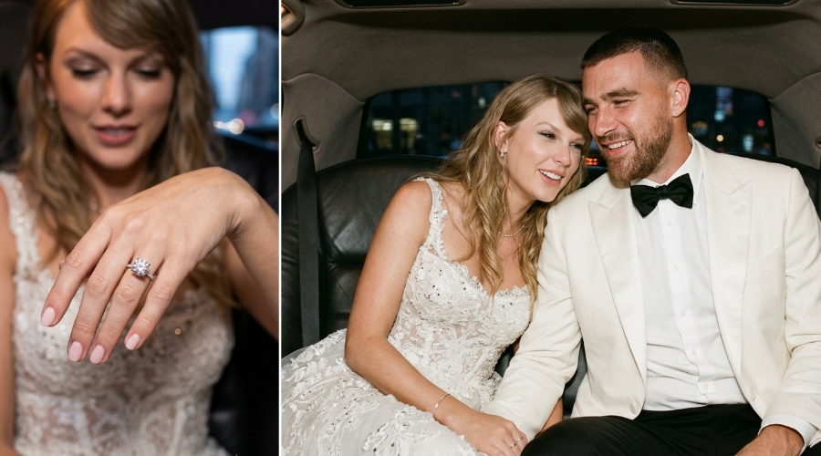 Travis Kelce Finally Reveals First Look at His Wife Taylor Swift’s Custom Dior Wedding Dress as She Flaunts Her Wedding Ring - See 20 Photos