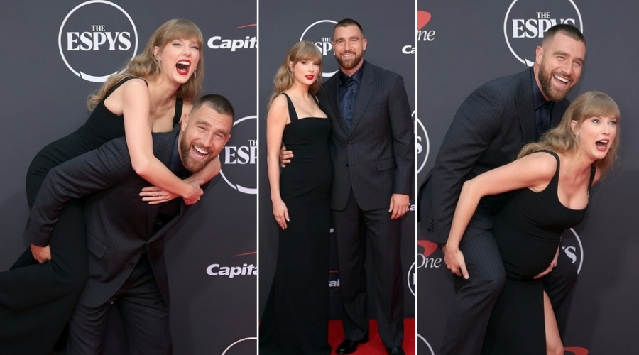 Taylor Swift and Travis Kelce Go Absolutely Wild at the 2026 ESPYs Red Carpet in NYC - Travis Gives Pregnant Taylor a Wild Piggyback Ride First, Then She Struggles Hilariously to Carry Him Back as Her Baby Bump Nearly Pops Out... See Clip