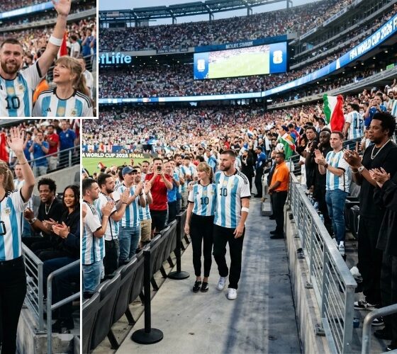 First Glimpse of a Monumental Moment Taylor Swift and Travis Kelce Stun in Matching Argentina Jerseys as They Walk into New York–New Jersey Stadium for the 2026 World Cup Final, Receiving a Roaring Standing Ovation from Tom Cruise, JAY-Z, Rihanna, and Other A-List Celebrities… See Never-Before-Seen Photos and Unseen Clips