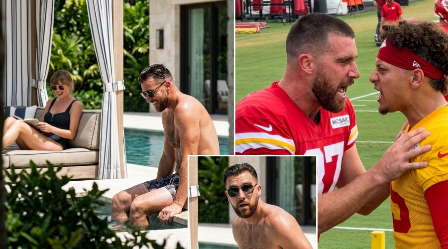 Travis Kelce Ditches Chiefs Training Camp on Day 3 After Heated Fight With Patrick Mahomes Over Insulting Comments About Taylor Swift, Spotted Few Hours Later Bare-Chested on Poolside Date With Her