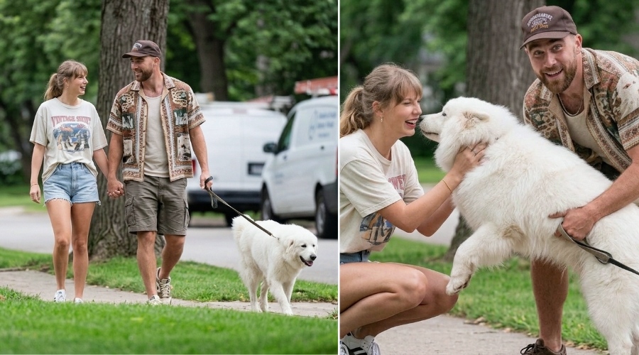 Newlyweds Taylor Swift and Travis Kelce Spotted on a Loved Up Dog Walk with Their Newly Adopted Large Fluffy White Dog and Fans Are Stunned Because the Famous Cat Mom Just Switched Sides... See Newly Released Clip