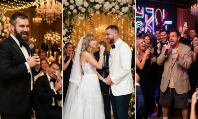 Jason Kelce Surprise Drop on New Heights Releases Official Uncut MSG Wedding Footage Featuring Taylor Swift’s Emotional Vows Song “Forever Starts Now,” Travis Kelce’s Post-Wedding NFL Plans, and Late-Night Reception Chaos Where Adam Sandler Led a Full-Room 3AM Karaoke Jam in Shorts