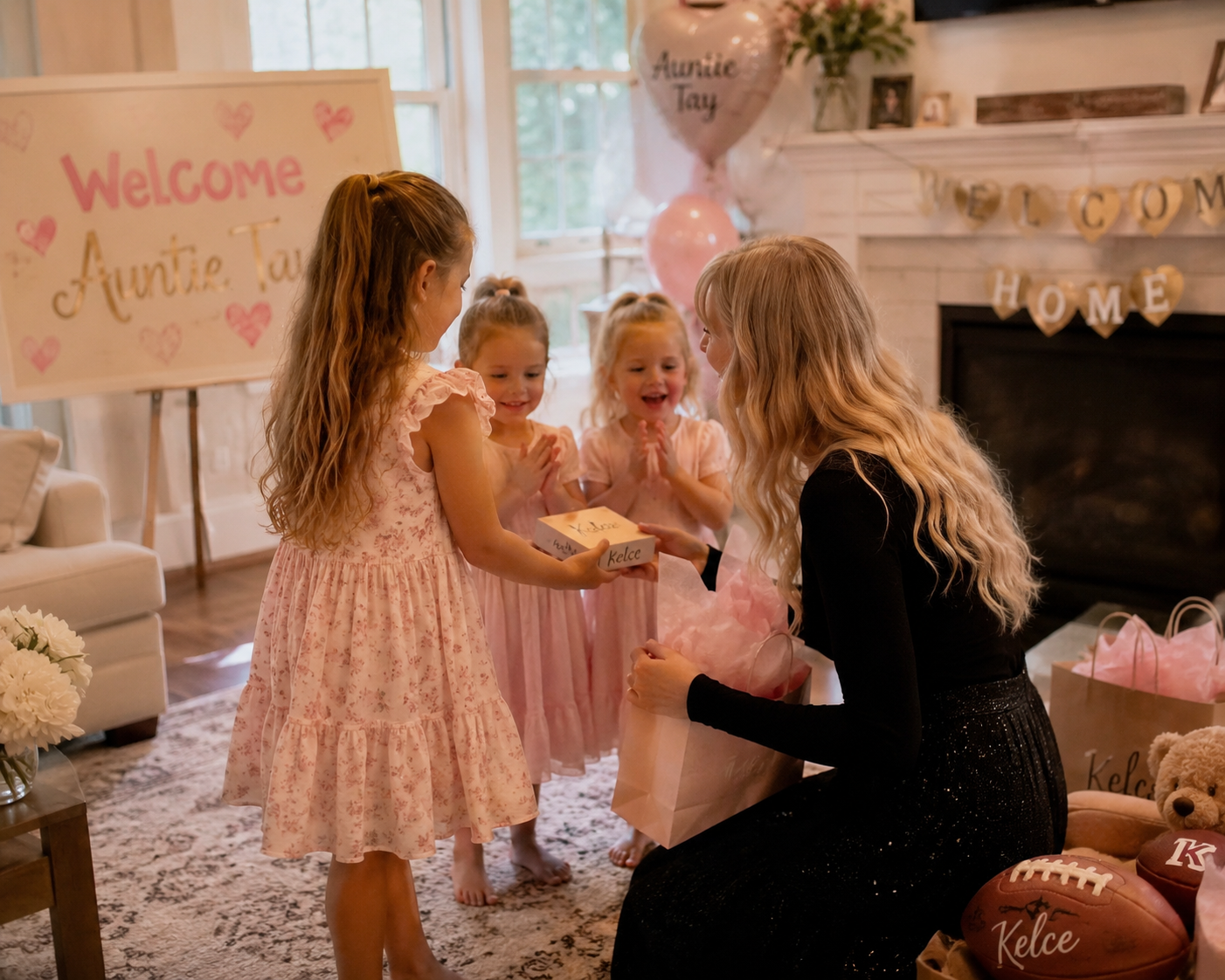 First Ever Family Clip as Kylie Kelce’s Daughters Wyatt, Elliotte, and Bennett Welcome Taylor Swift to the Kelce Family Days After the MSG Wedding “Welcome Auntie Tay”