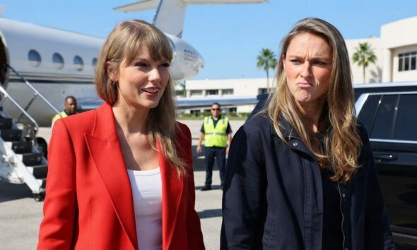 Kylie Kelce Looks Visibly Annoyed as She Arrives With Sister-in-Law Taylor Swift Kelce at a Florida Airport Ahead of the Chiefs vs. Buccaneers Preseason Game