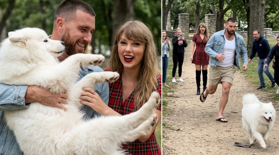 Travis Kelce and Taylor Swift Caught on Chiefs Sunday Rest Day Walking Their Energetic Samoyed Dog "Wendy" Through Krug Park in St. Joseph, Only for Fans to Go Into Complete Meltdown When The Dog Suddenly Slipped Her Collar