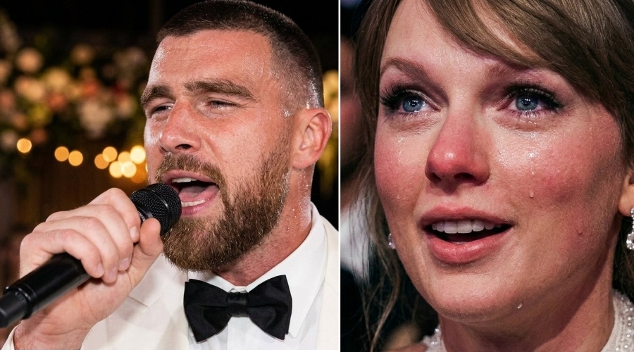 Travis Kelce Releases Emotional Video of His Surprise Country Song Performance From the Wedding – Watch the Exact Moment Taylor Swift Blushes