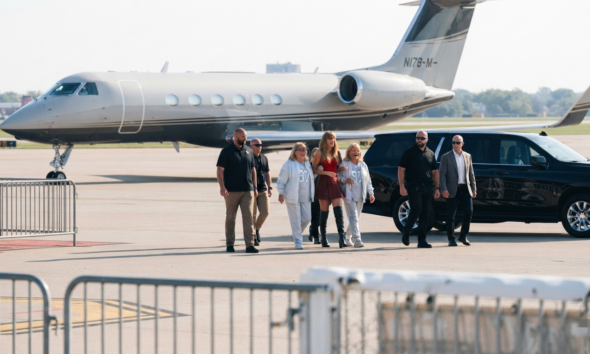 Taylor Swift Arrives in Kansas City Airport with Mom Andrea and Donna Kelce - Taylor With Arms Around Them in a Sweet, Beautiful Moment to Support Travis Kelce for the Chiefs vs. Rams Preseason Opener... See First-Look Photos and Never-Before-Seen Clip