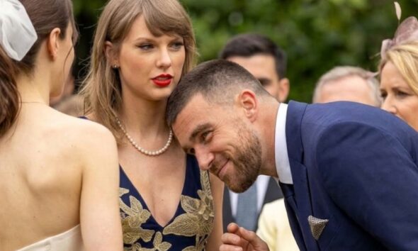 Travis Kelce Caught Inappropriately Looking at His Wife Taylor Swift’s Chest as They Attend Oli Jacobs and Laura Sisk’s Star-Studded Wedding... See the Full Never-Before-Seen Clip