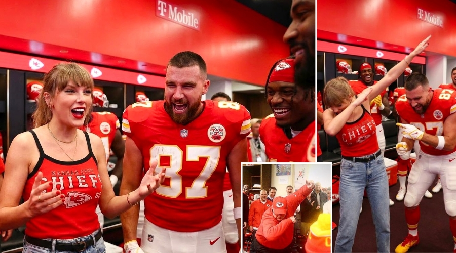 Taylor Swift Breaks Chiefs and NFL Protocol After Bursting Into the Chiefs Locker Room Following the Chiefs’ Thrilling 33-30 Overtime Win Over the Indianapolis Colts to Celebrate the Team and Boost Their Morale With a Sweet Speech - But Her Hilarious Recreation of Coach Andy Reid’s Famous Celebratory “Dab” Dance Moves Sends Teammates and Staff Crazy, and Fans Can’t Stop Talking About It - See the Never-Before-Seen Clip