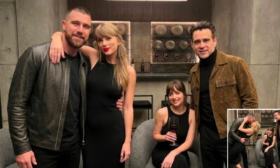 Travis Kelce Poses With Wife Taylor Swift, Dakota Johnson, and Colin Farrell on the Set of Taylor’s New “Patient Zero” Music Video In New Photos After She Announced It Will Premiere Sunday at the VMAs