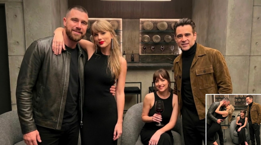 Travis Kelce Poses With Wife Taylor Swift, Dakota Johnson, and Colin Farrell on the Set of Taylor’s New “Patient Zero” Music Video In New Photos After She Announced It Will Premiere Sunday at the VMAs