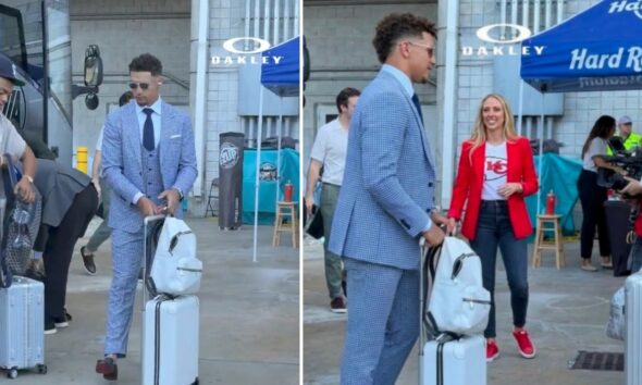 Patrick Mahomes Stuns in a Three Piece Suit as He Arrives at Hard Rock Stadium in Miami With Wife Brittany Mahomes for the Chiefs vs. Dolphins Game