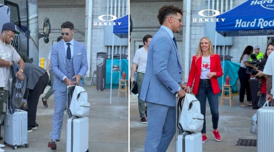 Patrick Mahomes Stuns in a Three Piece Suit as He Arrives at Hard Rock Stadium in Miami With Wife Brittany Mahomes for the Chiefs vs. Dolphins Game