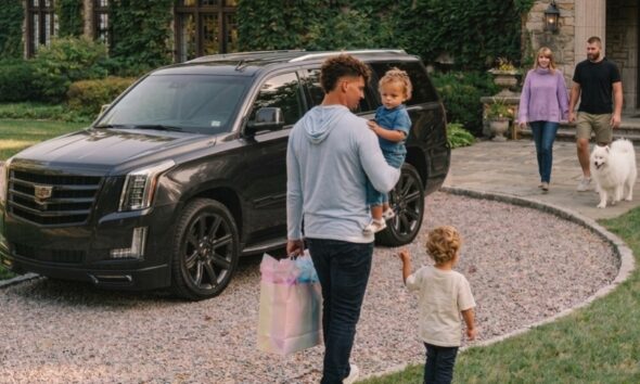 Patrick Mahomes, Together With His Two Kids Golden and Bronze, Seen Arriving at Taylor Swift and Travis Kelce's Private $5.35 Million Ohio Lakefront Home Carrying Big Baby Gifts as Taylor Gives a Huge Hint That She Is Pregnant