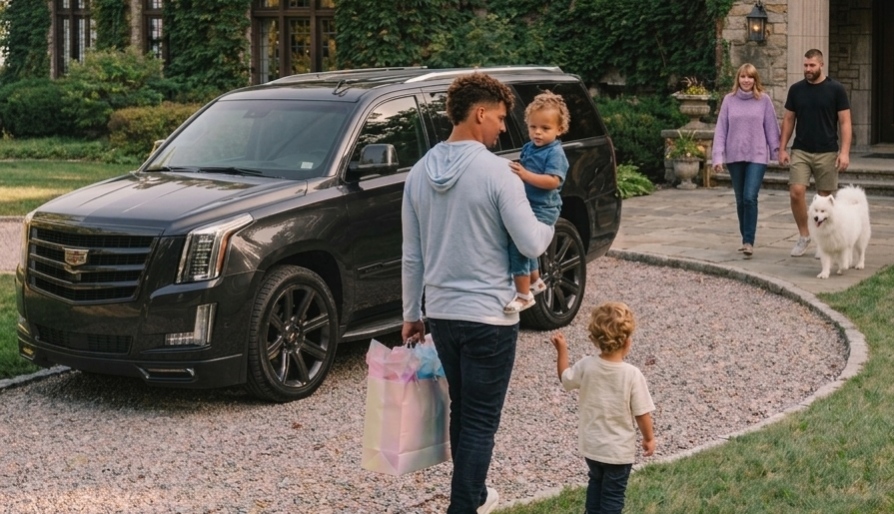 Patrick Mahomes, Together With His Two Kids Golden and Bronze, Seen Arriving at Taylor Swift and Travis Kelce's Private $5.35 Million Ohio Lakefront Home Carrying Big Baby Gifts as Taylor Gives a Huge Hint That She Is Pregnant