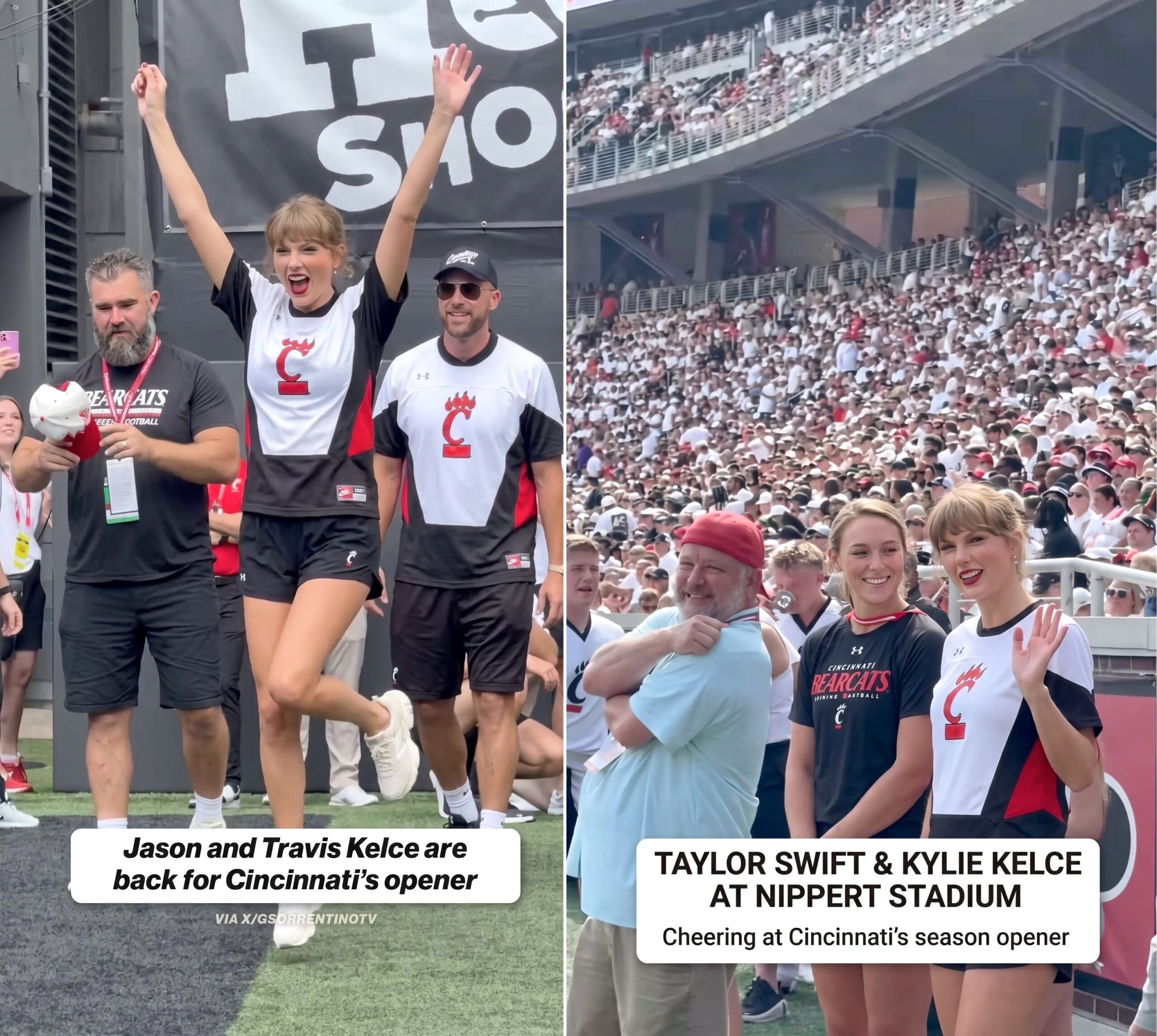 Taylor Swift, Travis Kelce and Sister-in-Law Kylie Kelce Spotted Supporting Jason Kelce as He Is Honored at the Bearcats' Opening Game Ahead of His Hall of Fame Induction in October - See the Full Never-Before-Seen Clip