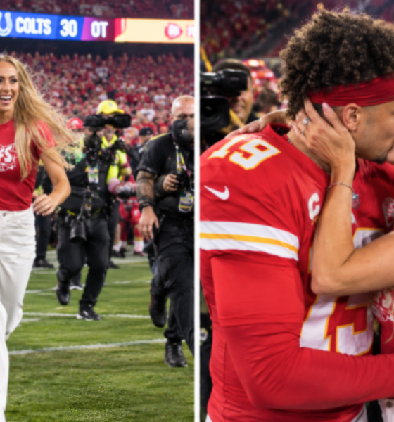 Brittany Mahomes Breaks NFL Protocol and Runs Onto the Field to Celebrate, Jump, Hug and Kiss Her Husband Patrick Mahomes After the Chiefs’ Spectacular 33-30 Overtime Victory Over the Colts - Brittany’s Overexcitement Couldn’t Hold Her Back, and Her Running Caused Her Makeup to Become Ruined, Revealing a Shocking Secret About All Her Plastic Surgery, While Her Husband Tried to Cover the Reveal - Fans Can’t Stop Talking About It... See the Full Never-Before-Seen Clip and Photos