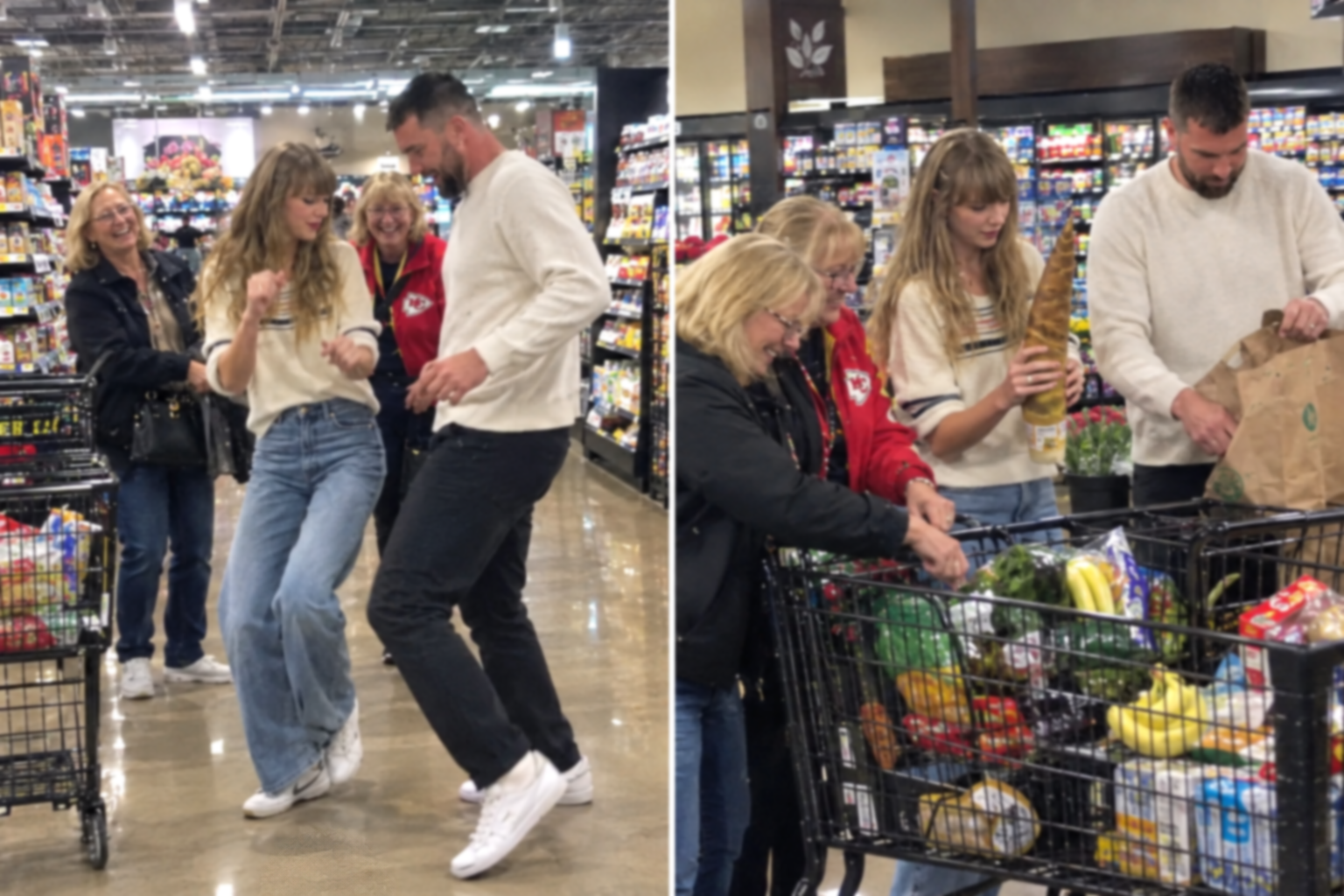 Taylor Swift and Husband Travis Kelce, Alongside Moms Donna Kelce and Andrea Swift Steal the Spotlight in New Photos at a Kansas City Grocery Store Playing “Cleveland” From The Life of a Showgirl: The Encore as the Couple Shows Off Sweet Dance Moves and Both Moms Laugh After Taylor Drops the Encore