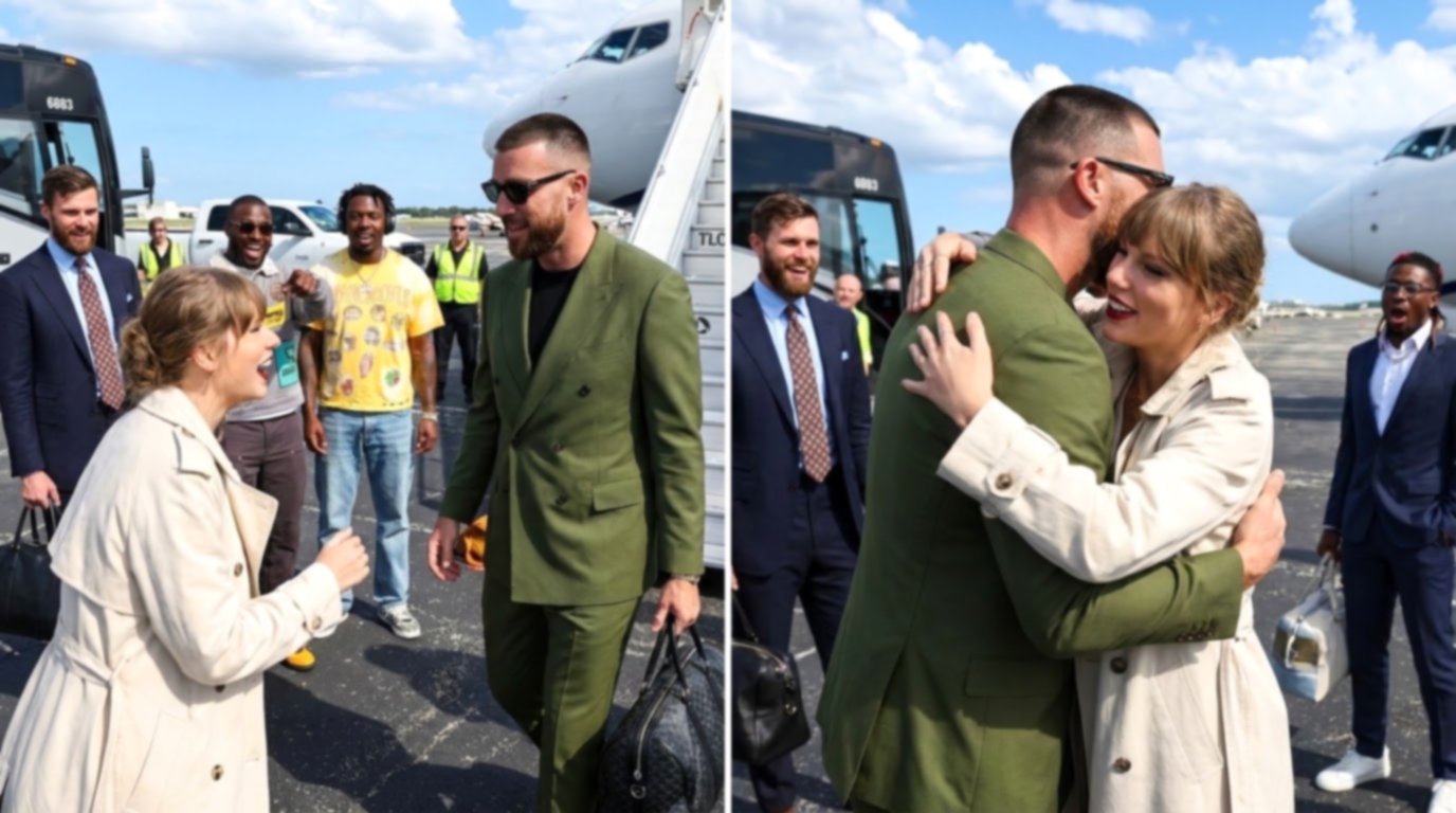 Taylor Swift Breaks Airport Protocol and Runs to Welcome and Hug Husband Travis Kelce as He Arrives in Florida With His Chiefs Teammates Ahead of the Chiefs vs. Dolphins Game in New Photos