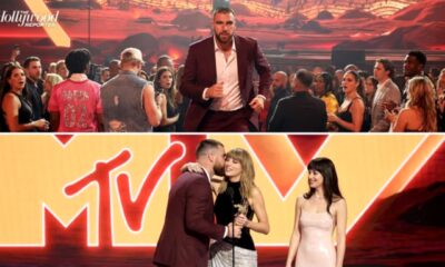 Travis Kelce Steals the Spotlight Again at the VMAs as He Runs to the Stage While Taylor Swift and Dakota Johnson Walk Off, Shouting “Mr. Cleveland Is Coming!” Before Giving His Wife a Sweet Celebratory Hug and Kiss After She Receives the MTV VMA Artist Directors Honors