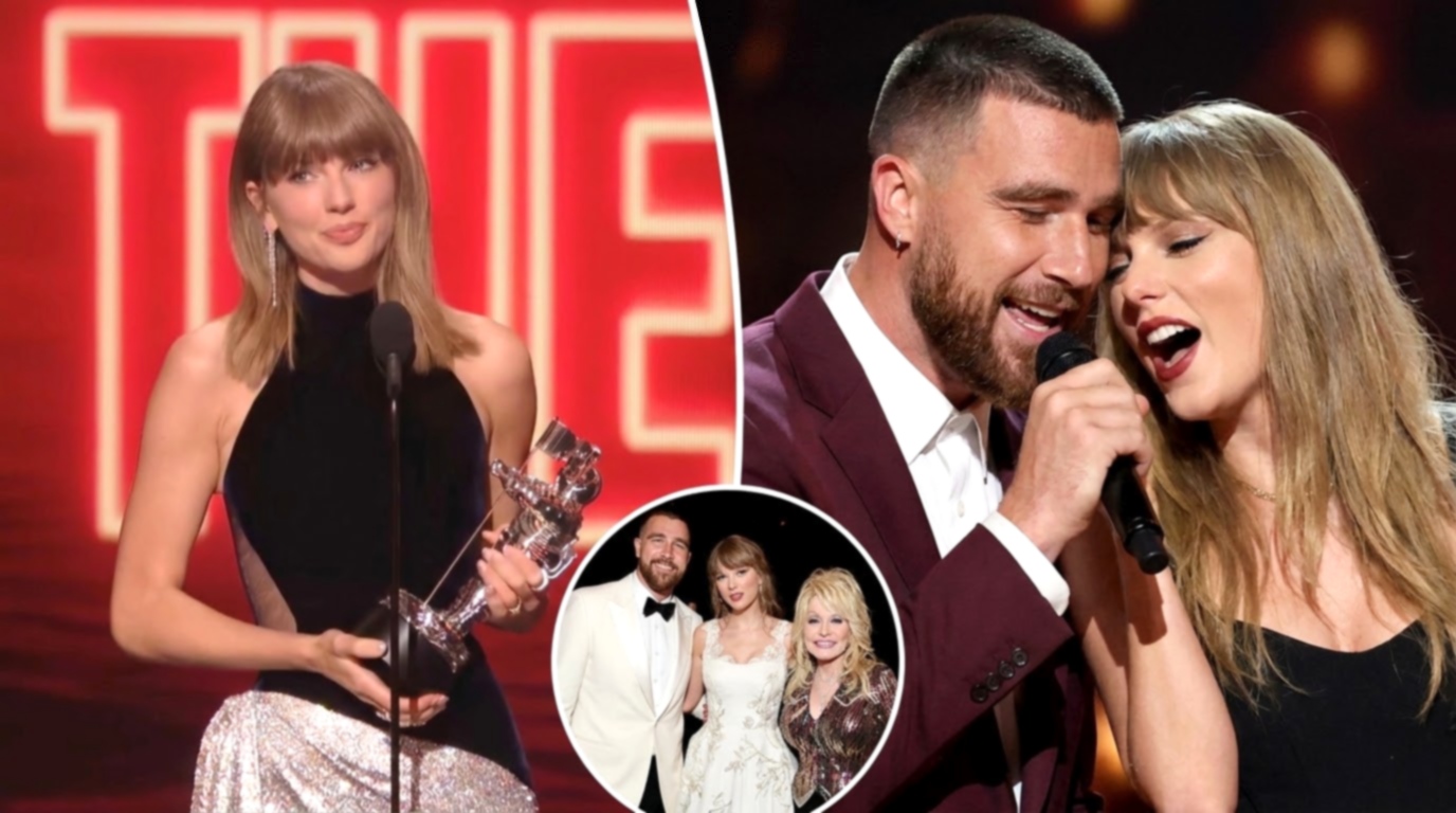 Taylor Swift and Her Husband Travis Kelce Steal the Spotlight Again at the VMAs as Taylor Dedicates Her Video of the Year Award to Dolly Parton and Calls Her Overexcited Husband on Stage for a Special “9 to 5” Duet That Has Celebrities and Guests Giving a Standing Ovation