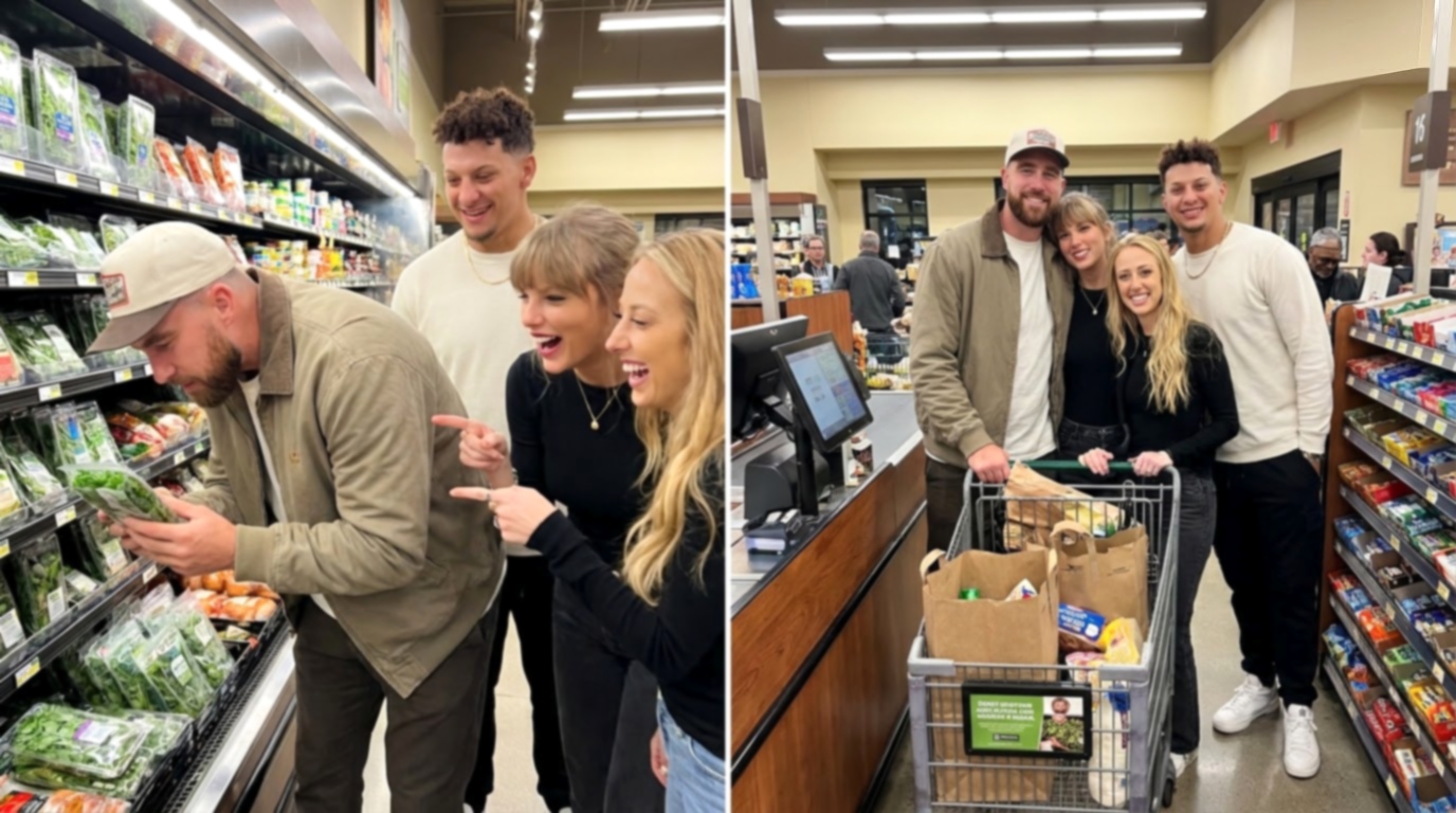 Taylor Swift and Travis Kelce, Alongside Patrick and Brittany Mahomes, Steal the Spotlight in a Rare Kansas City Grocery Run in New Photos, as Travis Shops for Ingredients to Cook for His Wife Taylor to Celebrate Her 2026 MTV VMA Wins After the Chiefs’ 24–10 Victory Over the Dolphins